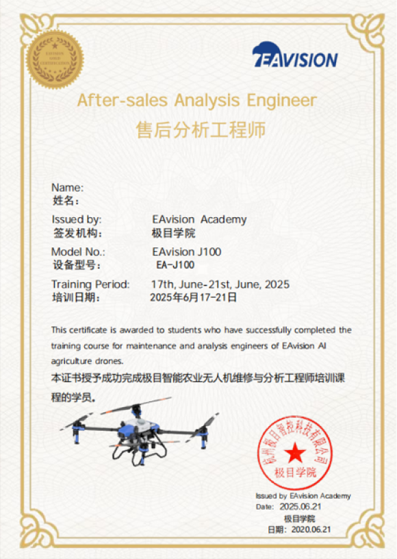 After-sales Analyst certificate sample